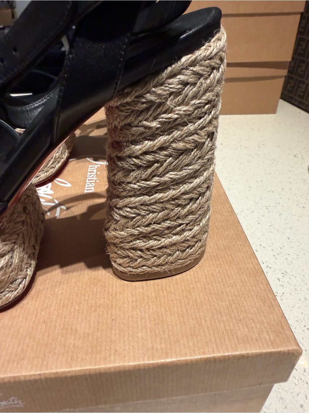 Christian Louboutin Super Mariza 130 Black Leather Espadrille Wedge Sandals - Picture 7 of 11